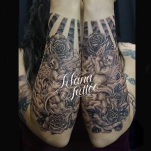 天使|薔薇|雲のタトゥー