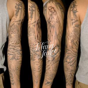 マリア|キリスト|天使|バラ|鳥のタトゥー