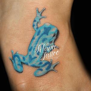 迷彩柄の蛙の刺青作品画像