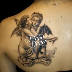 天使と悪魔のタトゥー|刺青作品画像