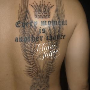 翼|ライオン|王冠|文字のタトゥー