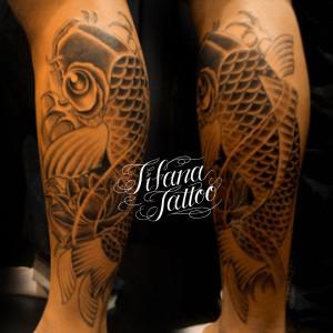 鯉と蓮の刺青作品