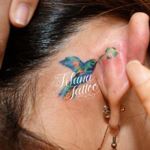 カラフルな鳥のワンポイントタトゥー