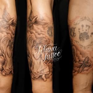 天使|クロス|雲|鳩のタトゥー