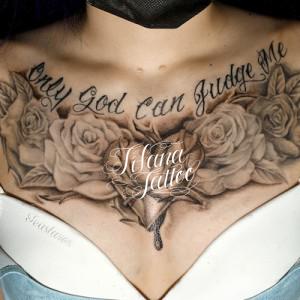 バラ|ハート|文字のタトゥー