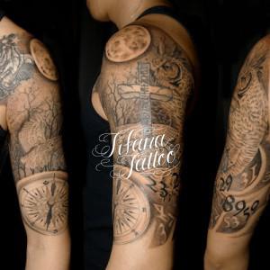 フクロウ|コンパスのタトゥー