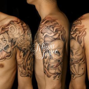 TWO FACE|ROSE|SKULL TATTOO