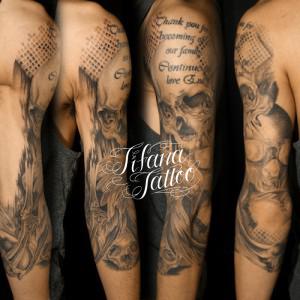 腕七分のスカル・タトゥー