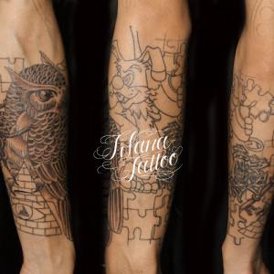 梟|パズルのタトゥー|製作進行中