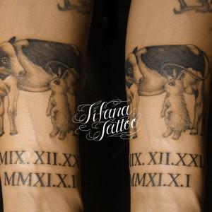 牛と兎のタトゥー