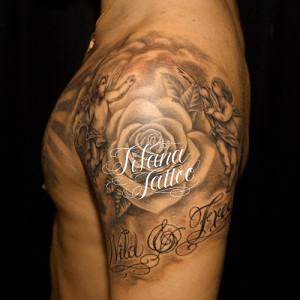 薔薇|天使|文字のタトゥー