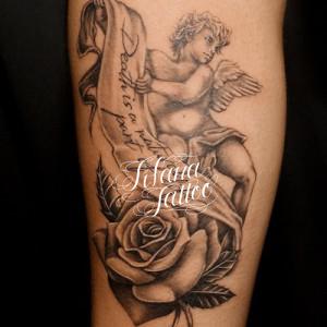 天使|薔薇|文字のタトゥー