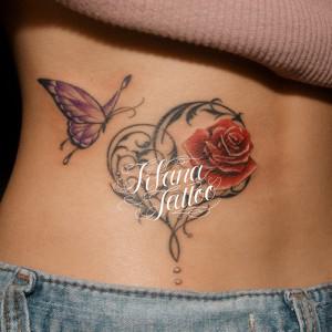 薔薇|ハート|蝶のタトゥー