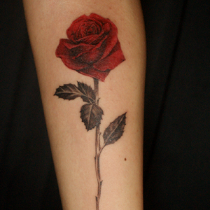 深紅な薔薇のファインライン・タトゥー