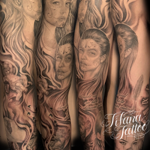 クラウンガールのフルスリーブ・タトゥー