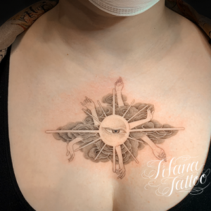 雲|目|手|太陽のファインライン・タトゥー