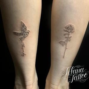 鳩|薔薇|文字のシンメトリー・タトゥー