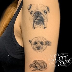 犬|亀のファインライン・タトゥー
