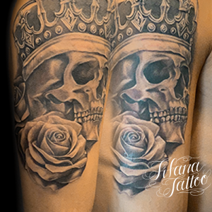 スカル|王冠|薔薇のチカーノ・タトゥー