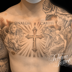 女神|クロス|文字のタトゥー