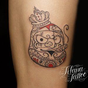 達磨|王冠のラインアート・タトゥー