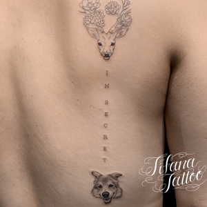 鹿|犬|文字のファインライン・タトゥー