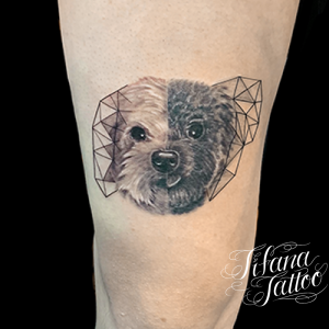 ２匹のトイプードル|ジオメトリックのファインライン・タトゥー