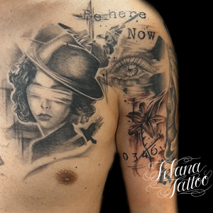 ポートレート|目|ユリ|クロス|カラス|レタリングのチカーノ・タトゥー