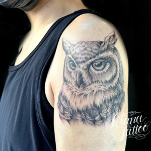 フクロウのファインライン・タトゥー