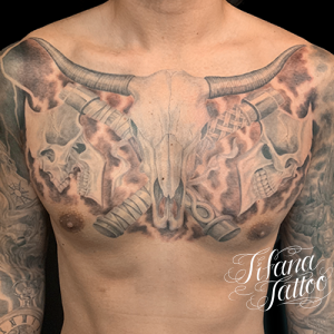 バッファロースカル|ドクロ|斧のタトゥー