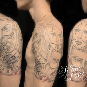 TWO FACE|クラウンガール|懐中時計のチカーノ・タトゥー