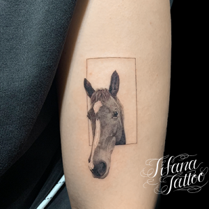馬のポートレートタトゥー