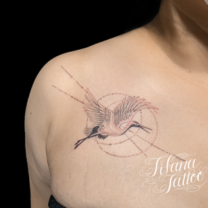 鶴のファインライン・タトゥー