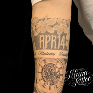 懐中時計|日付|メッセージのタトゥー