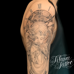 天使|懐中時計のタトゥー
