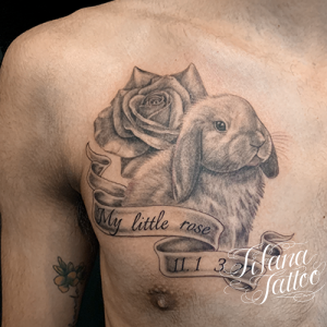 ウサギ|薔薇|文字のタトゥー